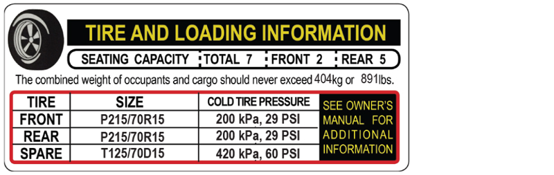 Example of what your tire placard looks like